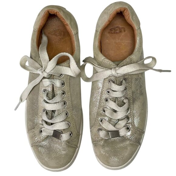 UGG Suede MILO Stardust Silver Lace-up Low-Top Sneaker Women's Size 7 Streetwear - Picture 5 of 13